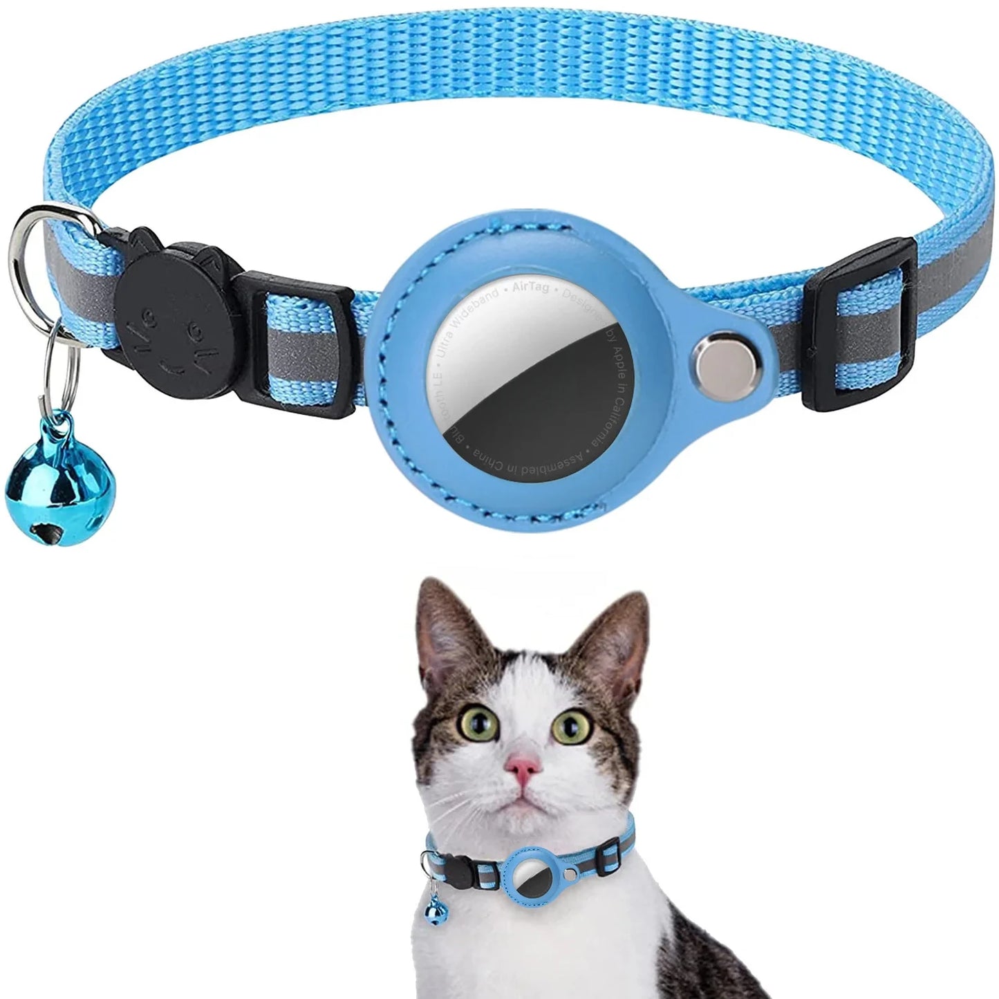 Airtag holder cat collar adjustable reflective necklace with Bell