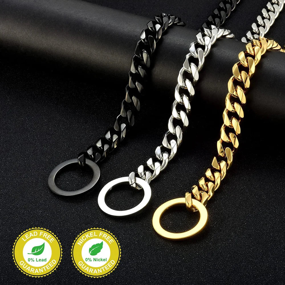 Stainless Steel Dog Chain Collar Cuban Link Training Slip Chain