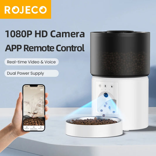3L ROJECO Automatic Remote Control Cat Food Dispenser With Video Camera