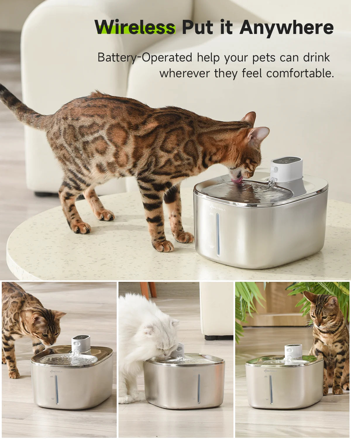 4L Wireless Automatic Water Fountain with Motion Sensor for Cats & Dogs