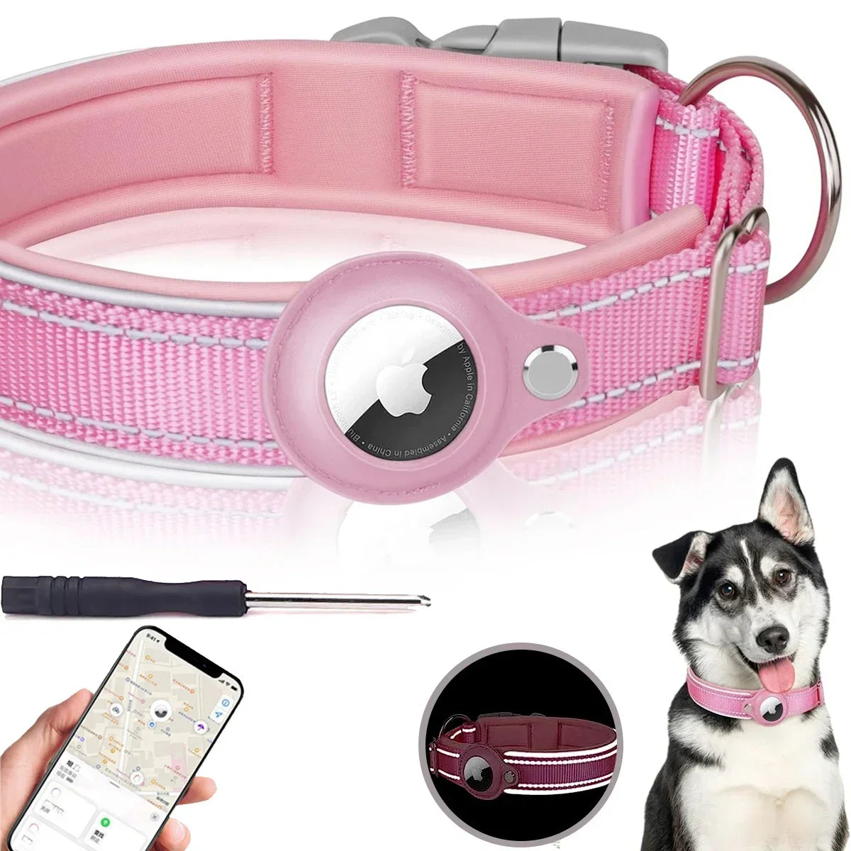 Apple Airtag Pet Dog Collar Anti-Lost Reflective WaterProof