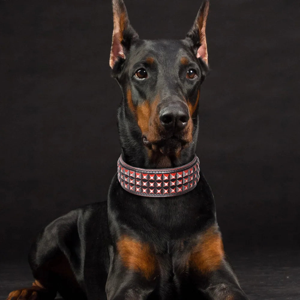 Original Leather Dog Collar 2inch Wide Luxury Riveted Necklace for Medium Large Dogs