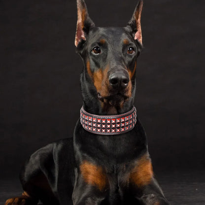 Original Leather Dog Collar 2inch Wide Luxury Riveted Necklace for Medium Large Dogs