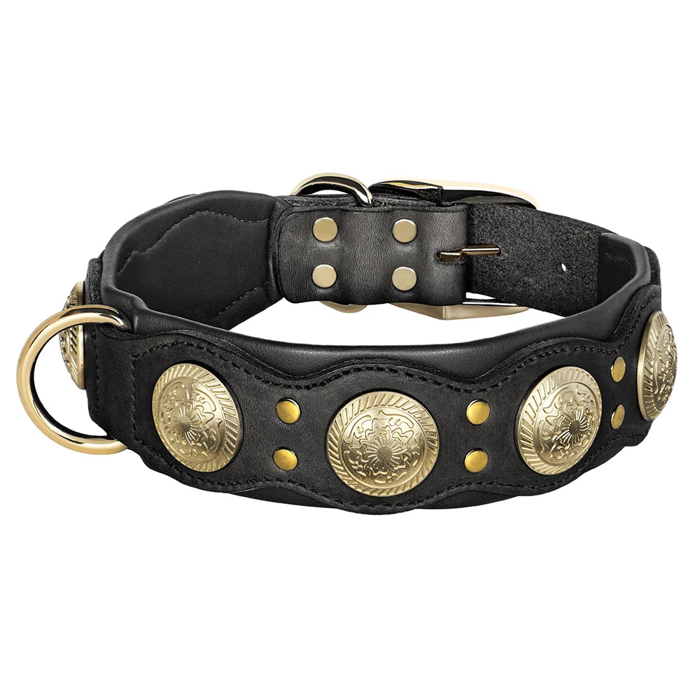 Genuine Leather Dog Collar Spiked Studded Adjustable Necklace for Large or Medium Dog