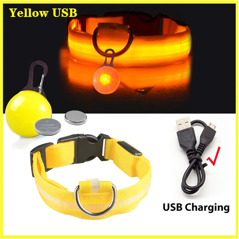 Glowing Led Light Dog Collar With Detachable Pendant Usb Charging