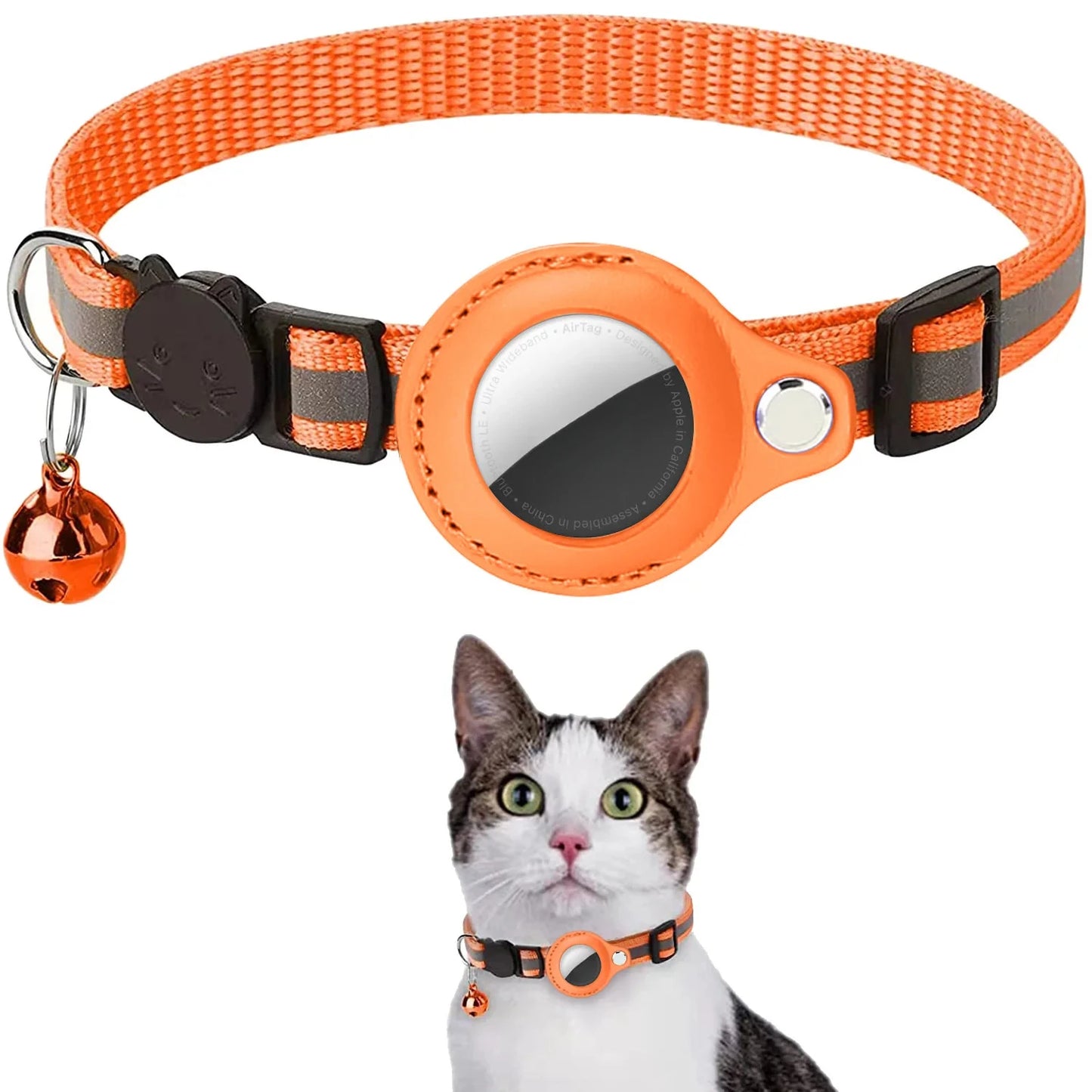 Airtag holder cat collar adjustable reflective necklace with Bell