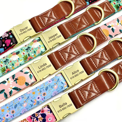 Custom Engraved Flower Printed Dog Collar