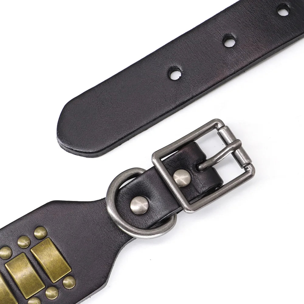 Original Leather Dog Collar 2inch Wide Luxury Riveted Necklace for Medium Large Dogs