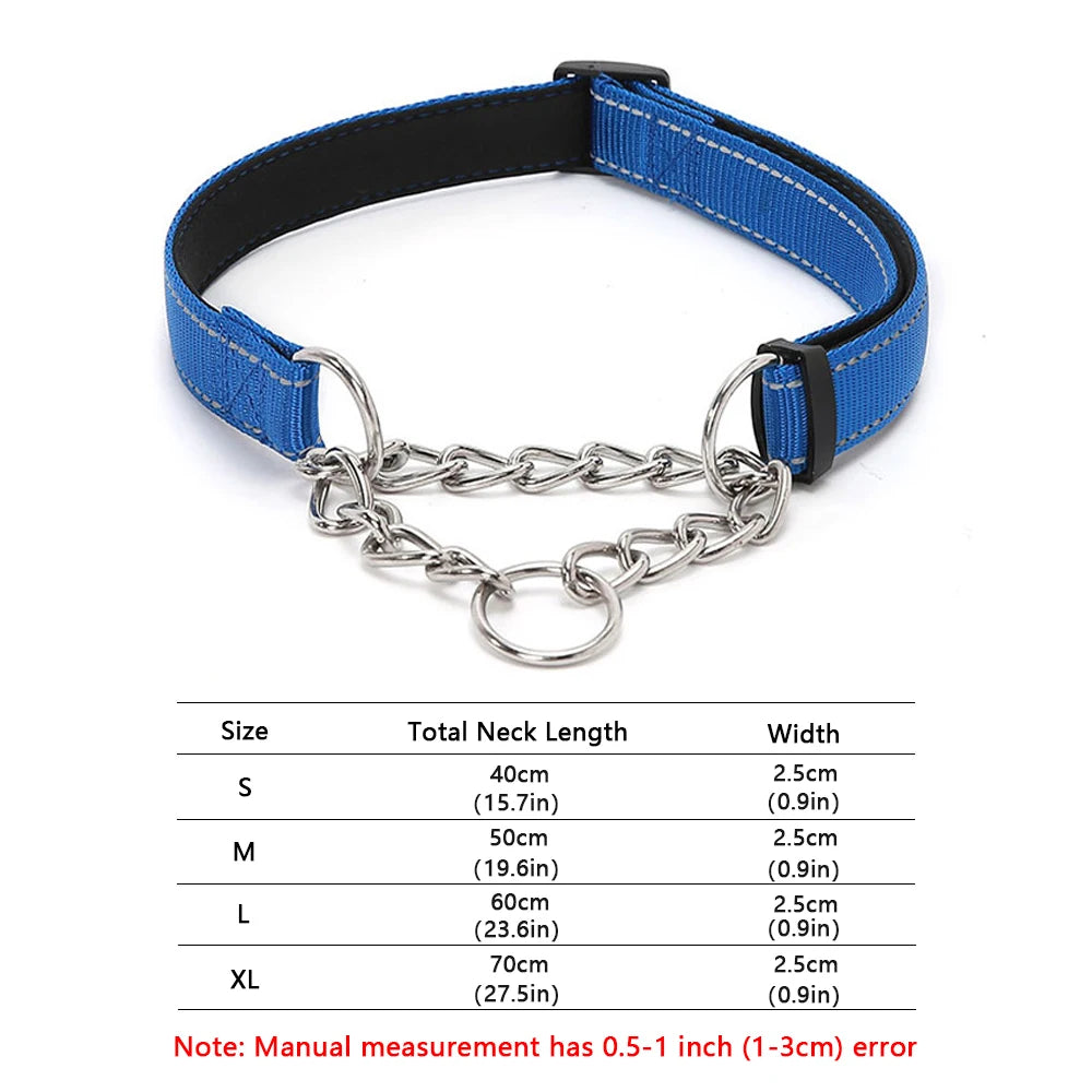 Stainless Steel Chain Martingale Dog Collar - Reflective Nylon Fabric Dog Collars