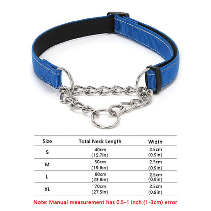 Stainless Steel Chain Martingale Dog Collar - Reflective Nylon Fabric Dog Collars