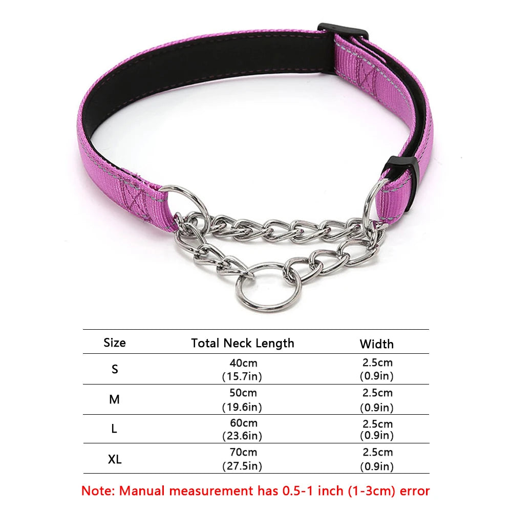 Stainless Steel Chain Martingale Dog Collar - Reflective Nylon Fabric Dog Collars