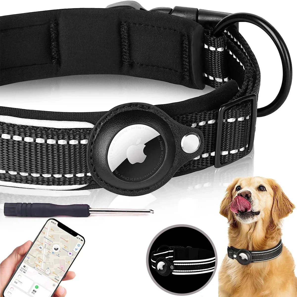 Apple Airtag Pet Dog Collar Anti-Lost Reflective WaterProof