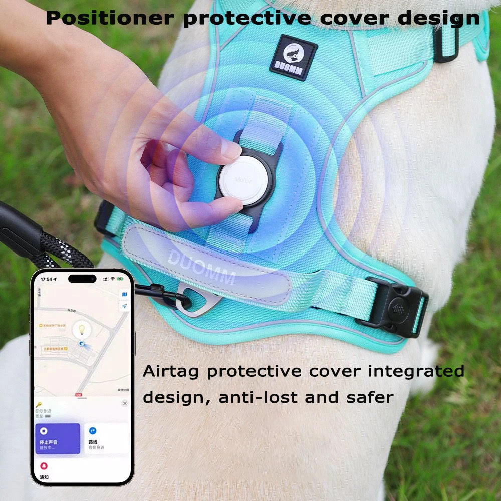 Dog Harness and Leash Set with Airtag Holder