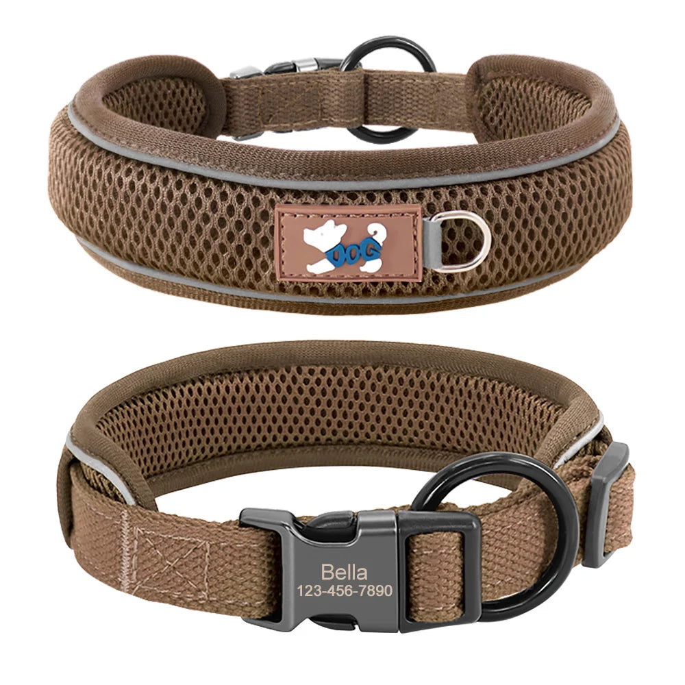 Mesh Breathable Personalised Dog Collar For Small Medium Large Dogs