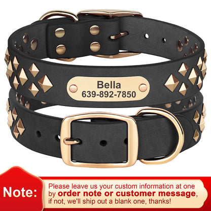 Real Leather Dog Collar Personalised Dog ID Spiked Studded Necklace