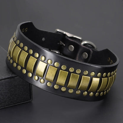 Original Leather Dog Collar 2inch Wide Luxury Riveted Necklace for Medium Large Dogs