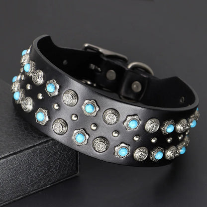 Original Leather Dog Collar 2inch Wide Luxury Riveted Necklace for Medium Large Dogs