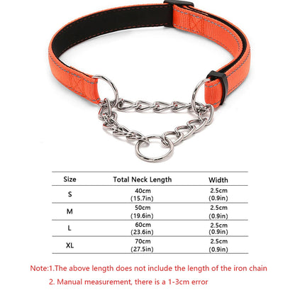 Stainless Steel Chain Martingale Dog Collar - Reflective Nylon Fabric Dog Collars