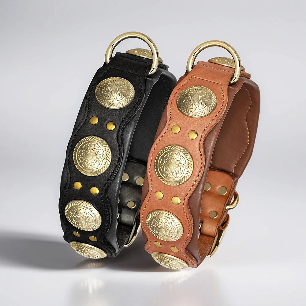 Genuine Leather Dog Collar Spiked Studded Adjustable Necklace for Large or Medium Dog
