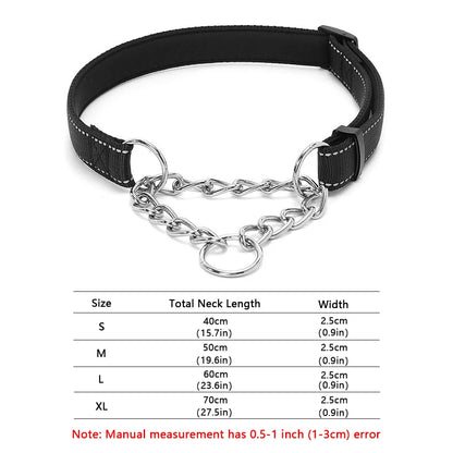 Stainless Steel Chain Martingale Dog Collar - Reflective Nylon Fabric Dog Collars