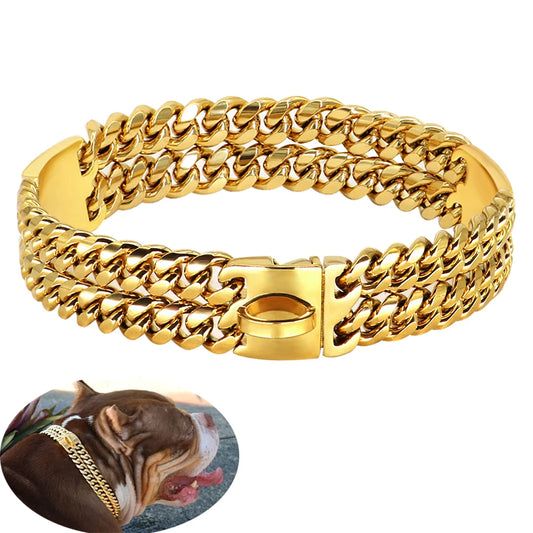 Strong Dog Chain Collar Gold Stainless Steel For Medium Large Dogs