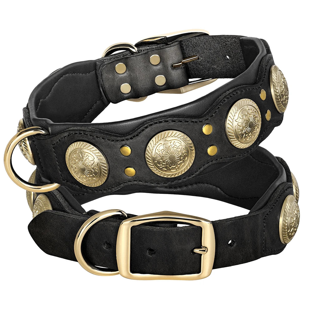 Genuine Leather Dog Collar Spiked Studded Adjustable Necklace for Large or Medium Dog