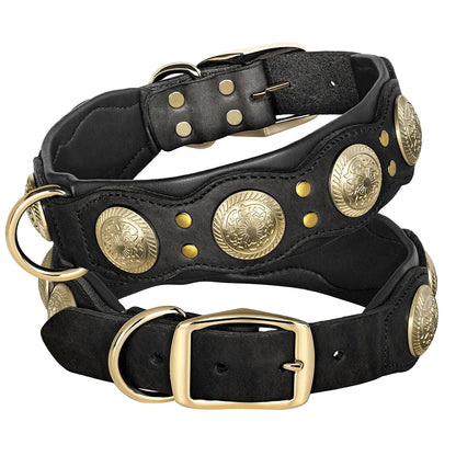 Genuine Leather Dog Collar Spiked Studded Adjustable Necklace for Large or Medium Dog