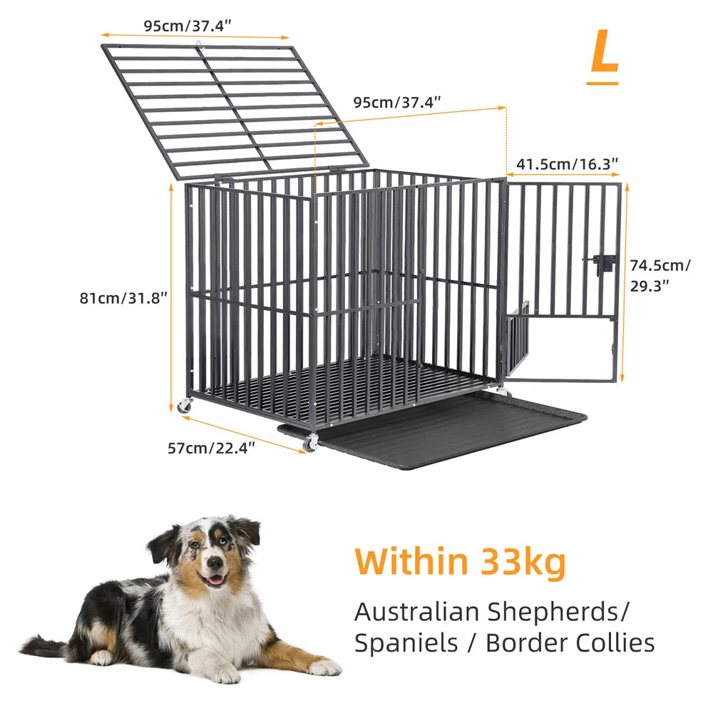 XXL Large Dog Crate: Heavy Duty Strong Square Tube Metal Pet Cage
