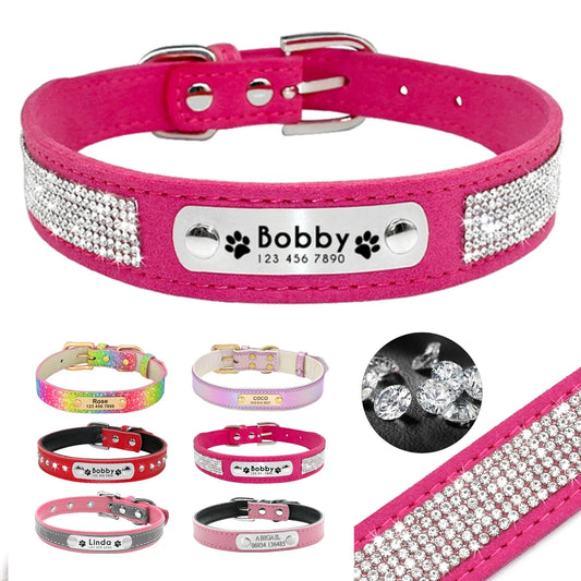 Personalized Dog Cat Collar Adjustable Crystal Rhinestone