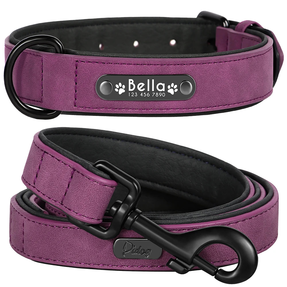 Custom Leather Dog Collar Leash for Small Medium Large Dog