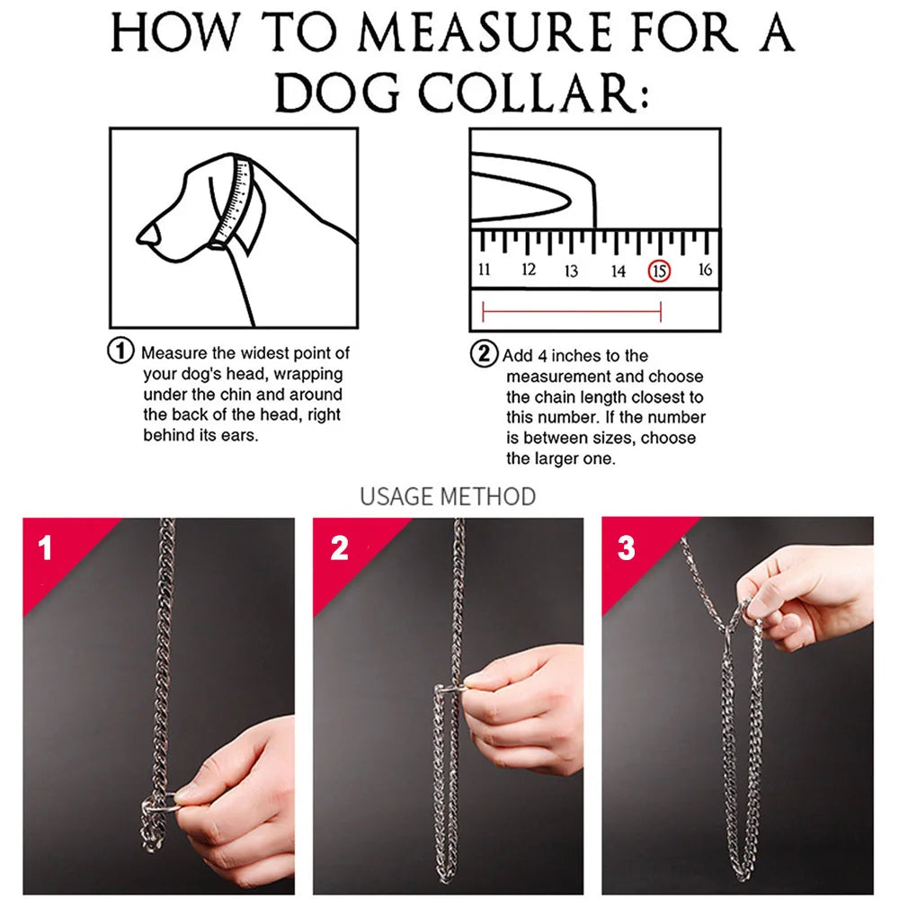 Stainless Steel Dog Chain Collar Cuban Link Training Slip Chain