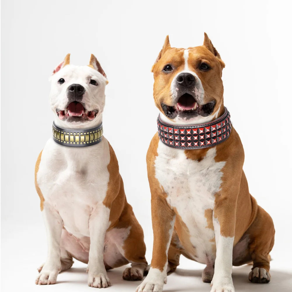Original Leather Dog Collar 2inch Wide Luxury Riveted Necklace for Medium Large Dogs
