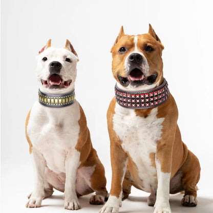 Original Leather Dog Collar 2inch Wide Luxury Riveted Necklace for Medium Large Dogs