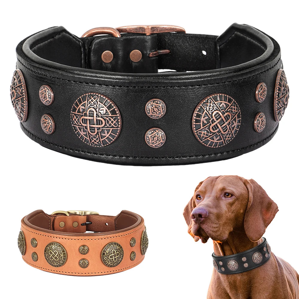 Genuine Leather Dog Collar Cool Spiked Studded for Medium Dogs