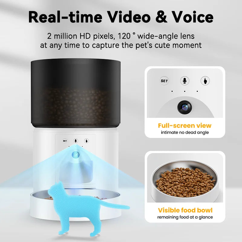 3L ROJECO Automatic Remote Control Cat Food Dispenser With Video Camera