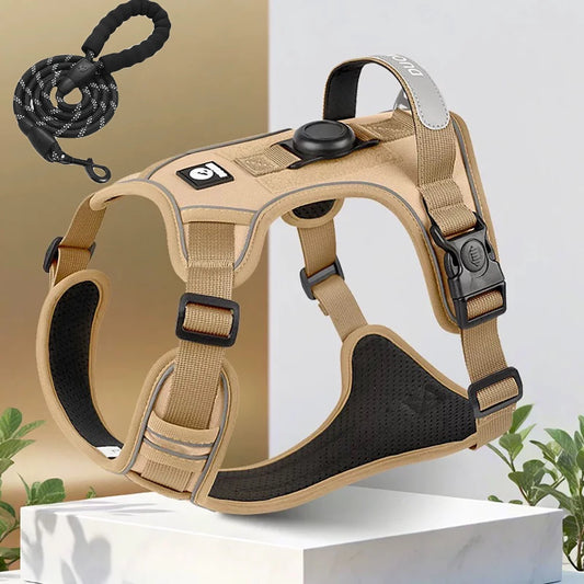 Dog Harness and Leash Set with Airtag Holder
