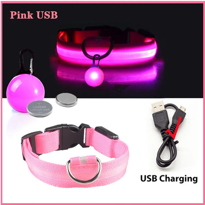 Glowing Led Light Dog Collar With Detachable Pendant Usb Charging