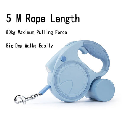 Dog Leash With Led Lights and Poo Bag Holder Retractable 5M Rope