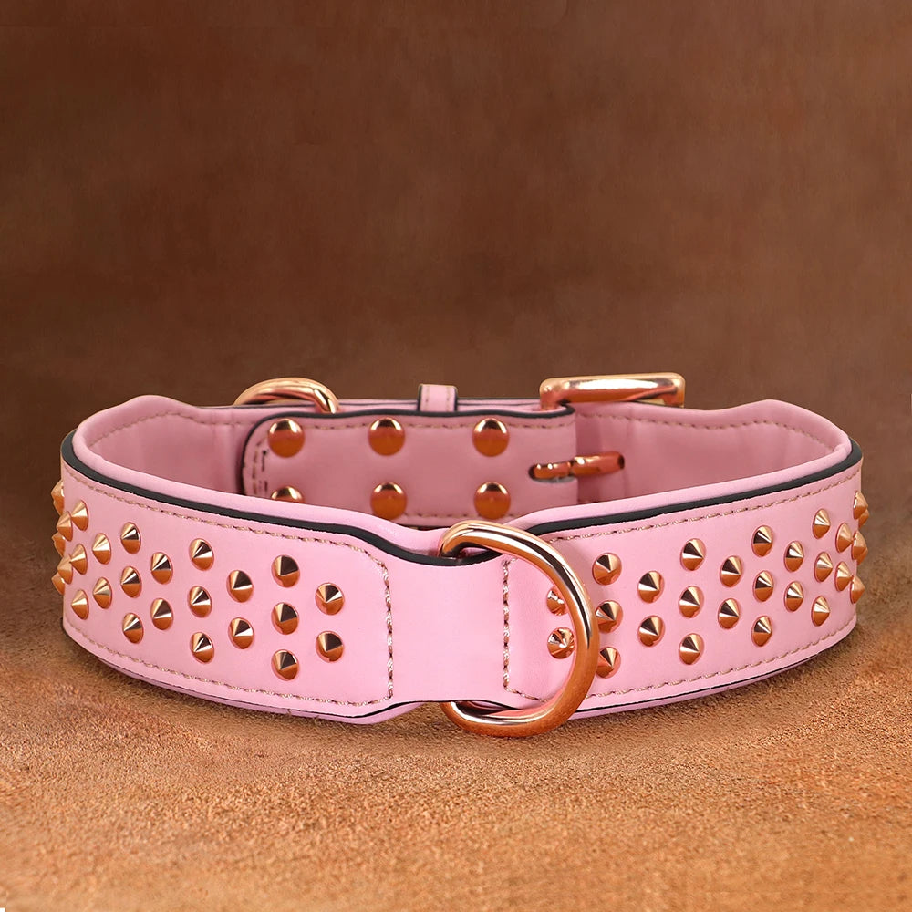 Adjustable Dog Leather Collar: Cool Spikes Metal Rivet Collar
