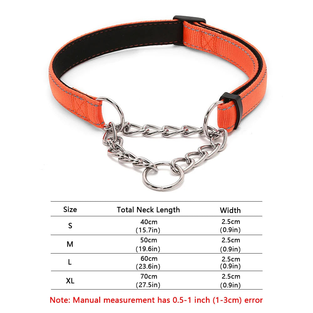 Stainless Steel Chain Martingale Dog Collar - Reflective Nylon Fabric Dog Collars