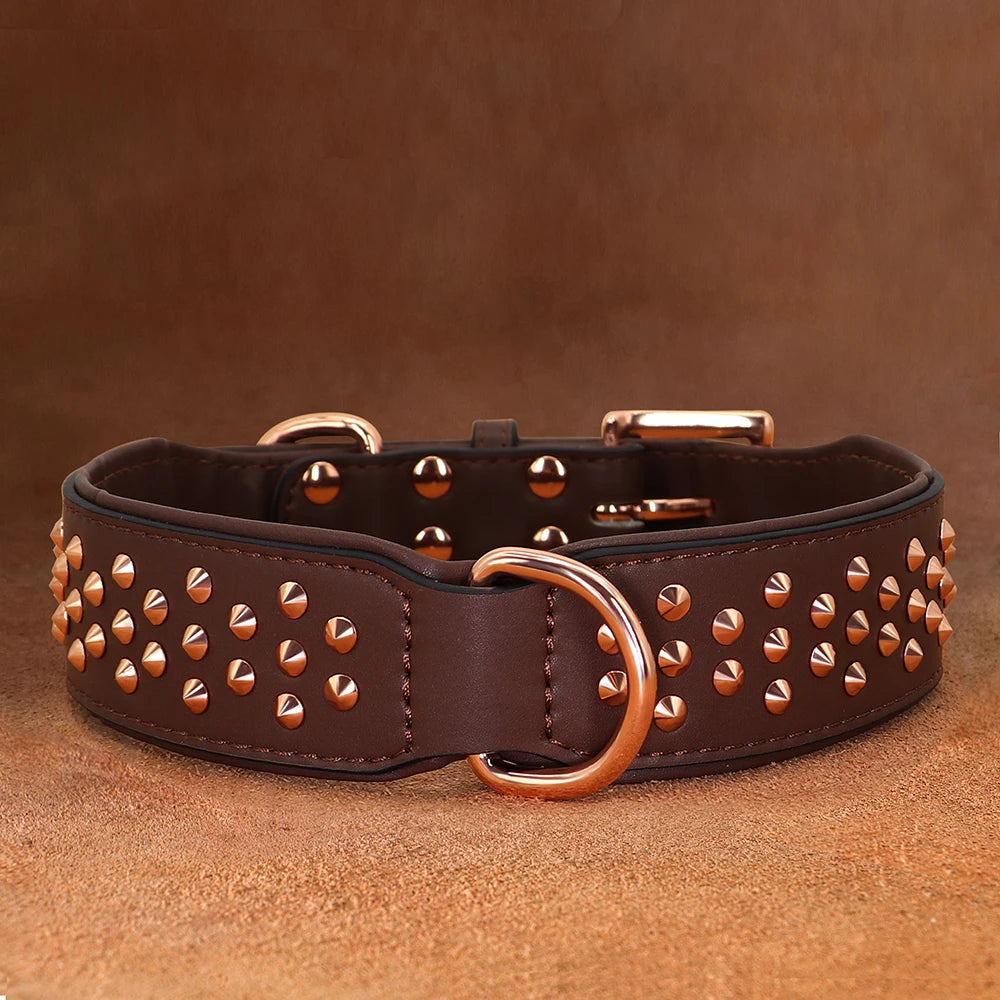 Adjustable Dog Leather Collar: Cool Spikes Metal Rivet Collar