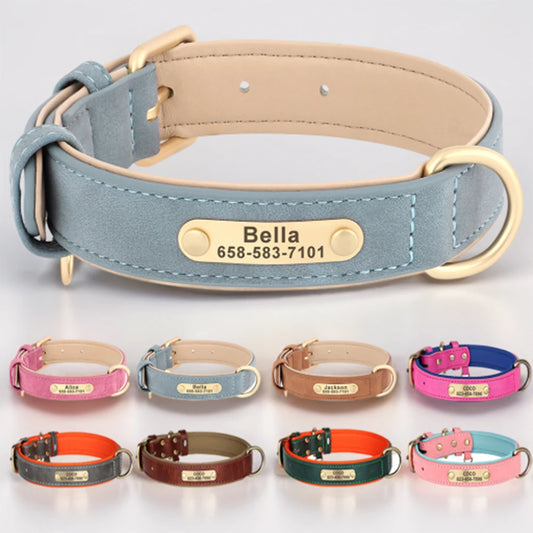 Personalized Dog Collar Custom Engraved PU Leather