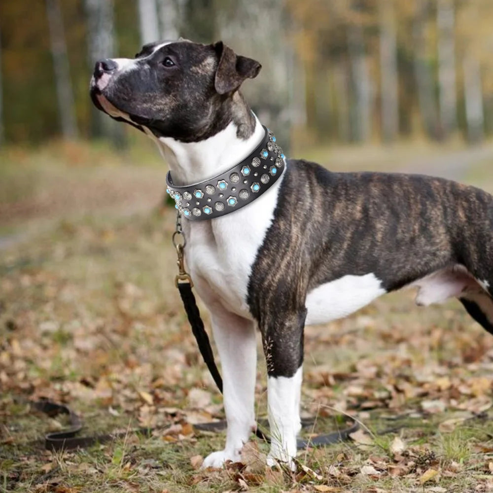 Original Leather Dog Collar 2inch Wide Luxury Riveted Necklace for Medium Large Dogs