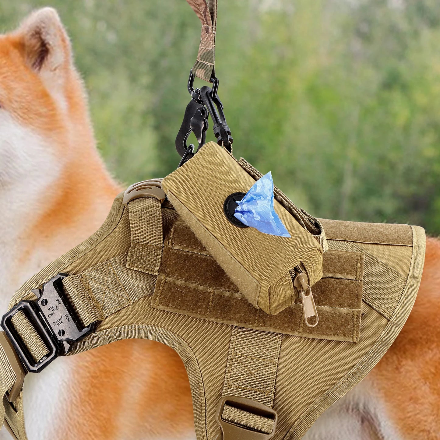 3pcs Dog Collar and Leash Set with Poop Bag Holder: Tactical Nylon Heavy Duty