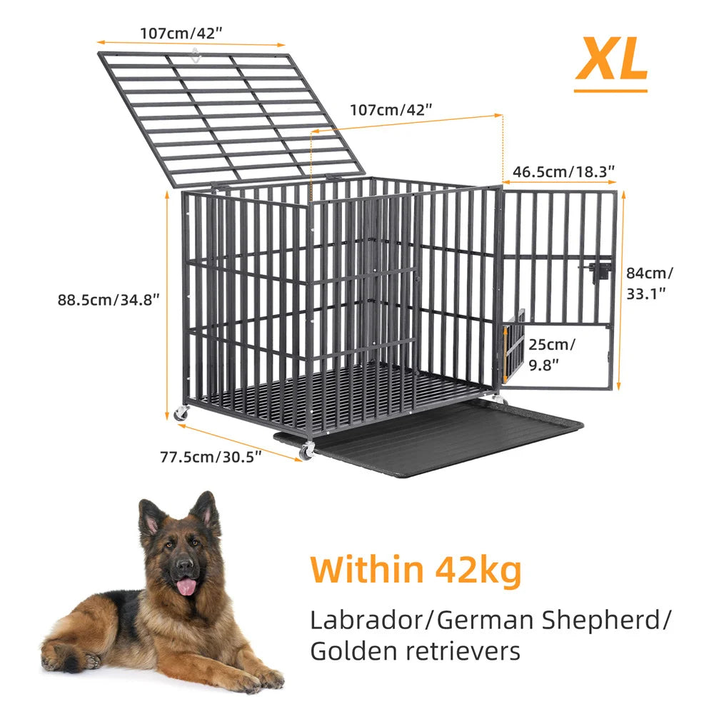 XXL Large Dog Crate: Heavy Duty Strong Square Tube Metal Pet Cage