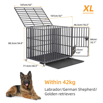 XXL Large Dog Crate: Heavy Duty Strong Square Tube Metal Pet Cage