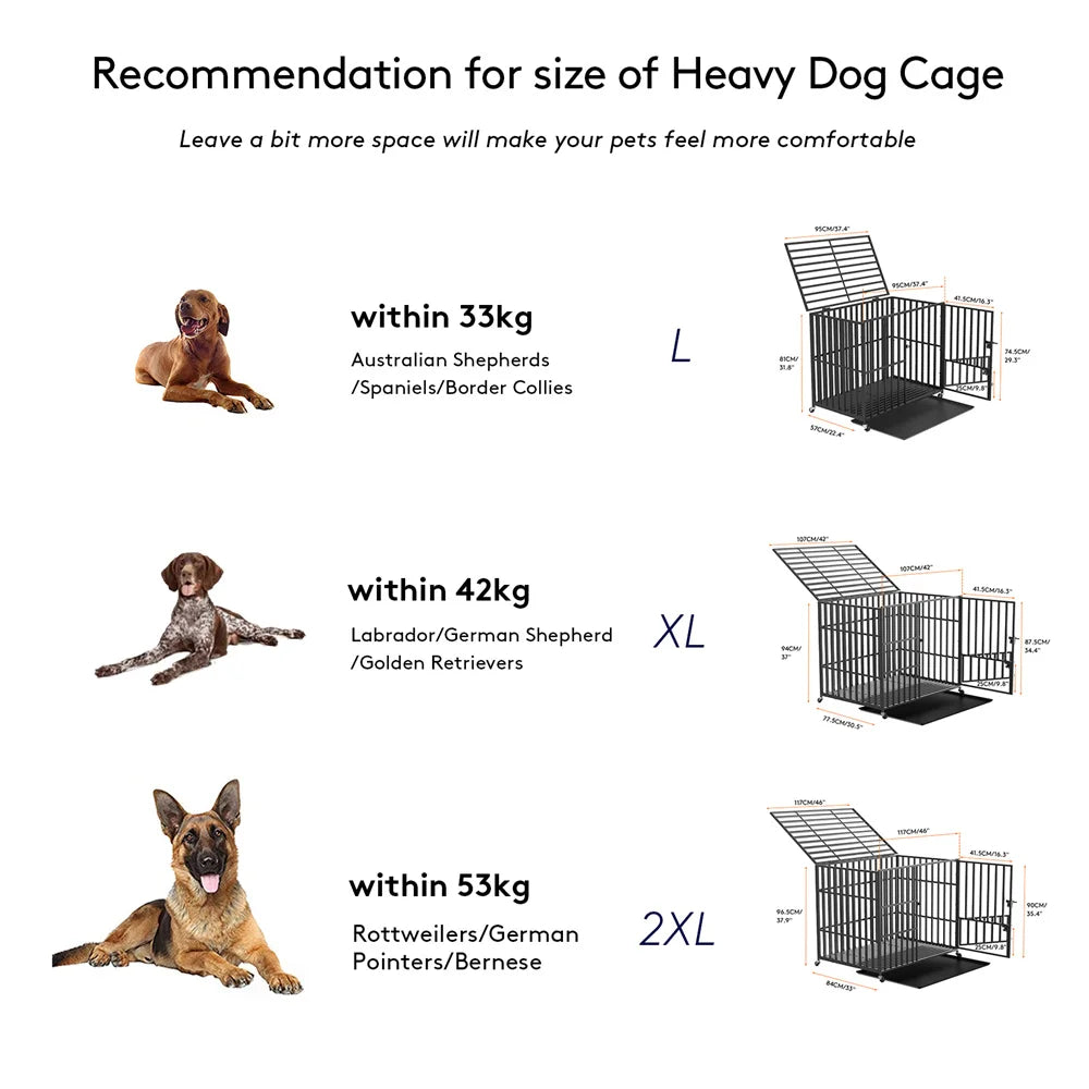 XXL Large Dog Crate: Heavy Duty Strong Square Tube Metal Pet Cage