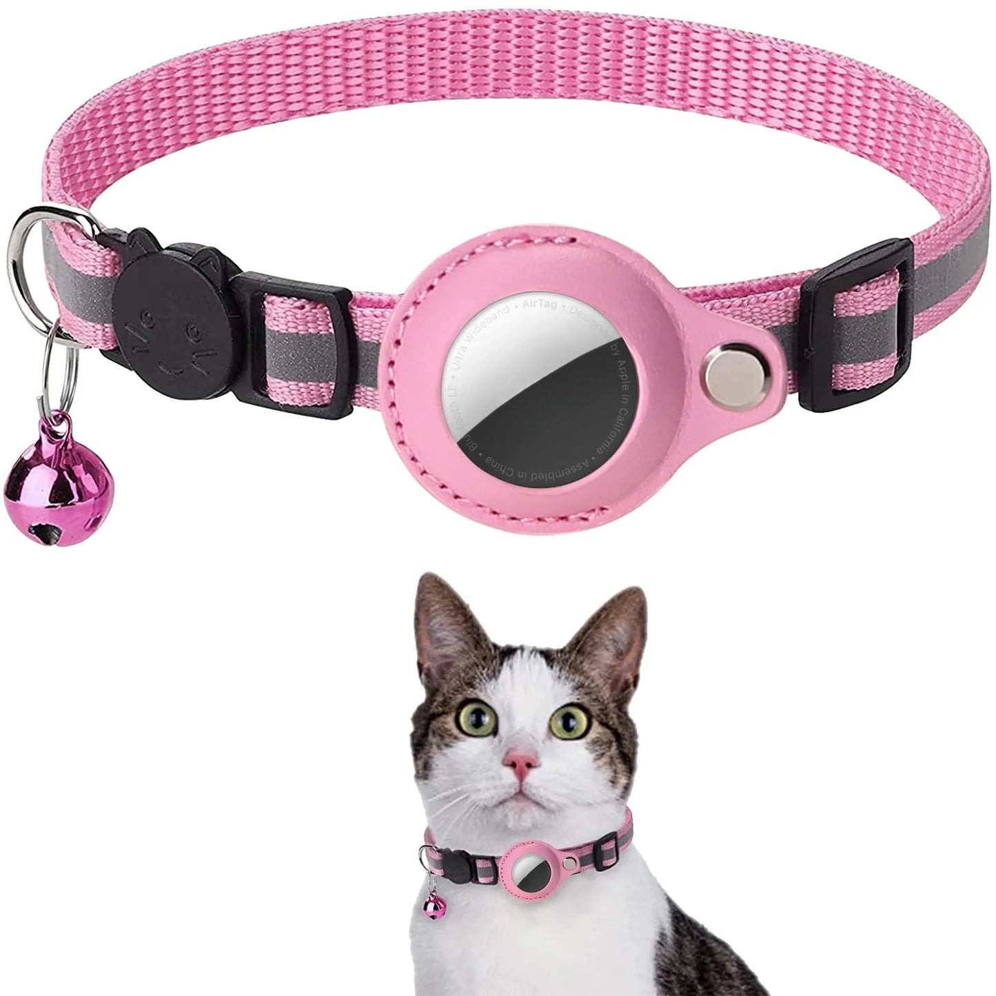 Airtag holder cat collar adjustable reflective necklace with Bell