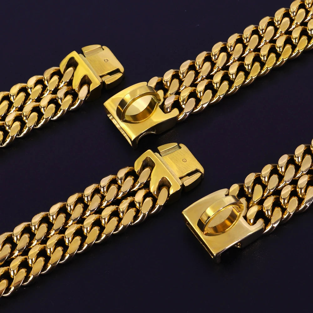 Strong Dog Chain Collar Gold Stainless Steel For Medium Large Dogs