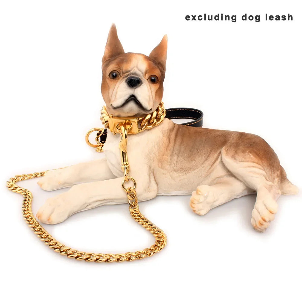 19mm Chain Dog Collar Luxurious Golden and Silvery Cuban Link with Secure Snap Buckle